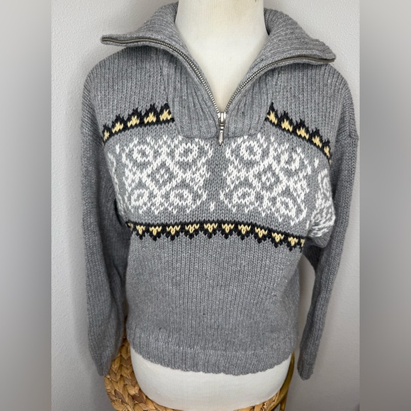 Jay Jacobs sweater Fair Isle Collared half zip knit grey sz M cotton Vtg 90s - Picture 2 of 7